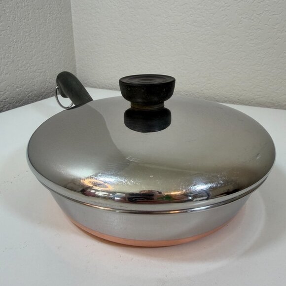 VTG Revere Ware 7 in Skillet Fry Pan SS Copper Bottom 1801 Clinton USA w/ Lid - Picture 5 of 16